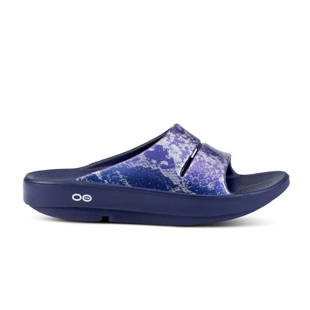 'OOFOS' Women's OOahh Slide Limited Edition - Navy / Silver / Silver Snake 3 'OOFOS' Women's OOahh Slide Limited Edition - Navy / Silver / Silver Snake