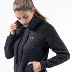 OOfos Women's OOmy Knit Hoodie - Dark Charcoal Gray Heather -fashion shoes Womens Hoodie